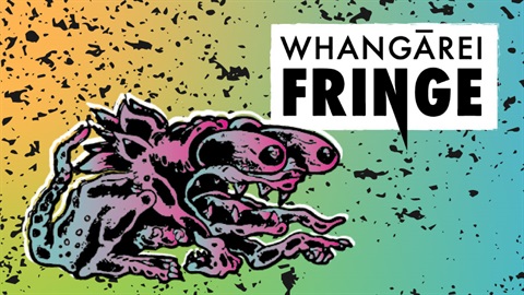 Whangārei Finge Festival 2024 banner featuring a cartoon of a monster.