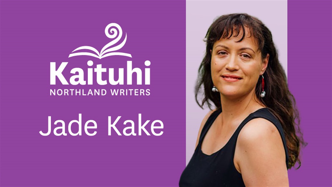 Kaituhi Northland Writers logo with a photo of author Jade Kake. 