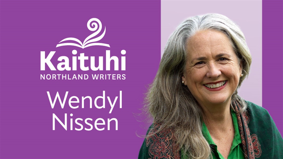 Kaituhi Northland Writers logo with a photo of author Wendyl Nissan.  