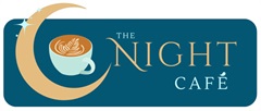 The Night Café logo featuring a cresent moon and a cup of coffee. 