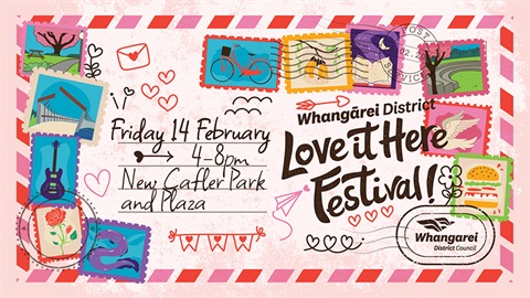 Whangarei District Love it Here Festival 2025 banner. 