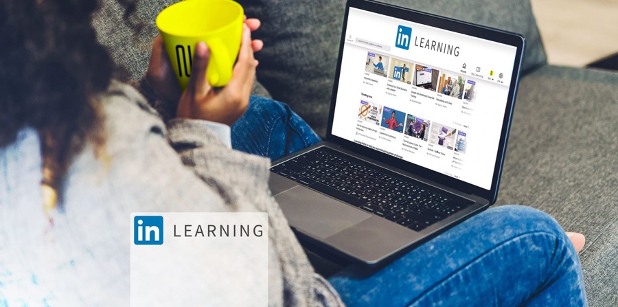 Image of a person using LinkedIn Learning on a laptop. 