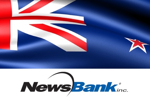 Picture of part of the New Zeland flag with the NewsBank logo. 