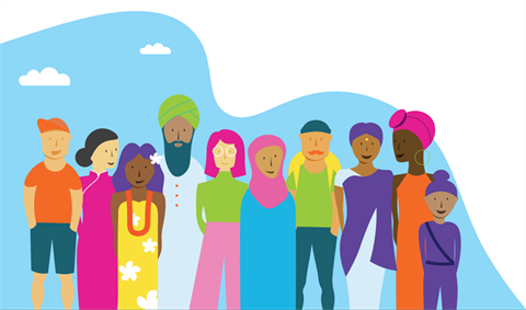 Illustration showing people from various ethnic communities. 