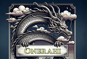 Picture of a snake-like dragon holding an Onerahi sign. 