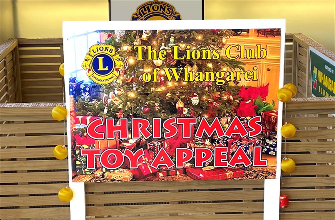 Picture of Lions Club Toy Appeal collection point at Whangārei Central Library. 