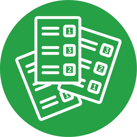 A green icon with voting papers and numbers on the voting papers. 