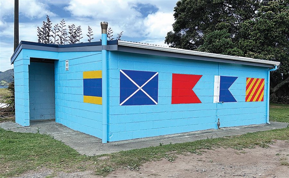 The Marsden Bay toilet block with its new nautically themed paint job. 