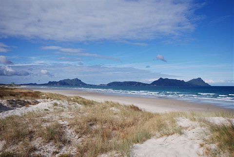 Whangarei Heads from Ruakaka Beach. 