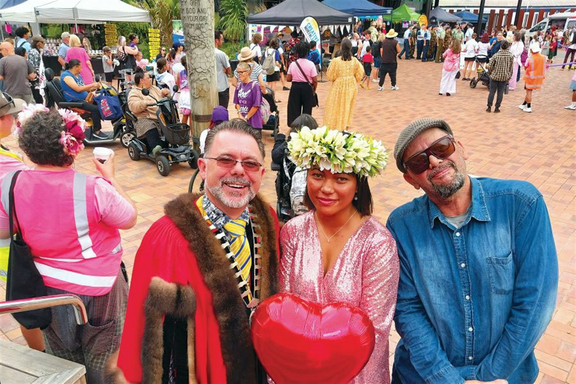 Whangārei Mayor Vince Cocurullo, Chair of Council’s Youth Advisory Group Jodie Rameka, and Kaumatua Fred Tito celebrating public spaces that all can enjoy during last Friday’s Love it Here Festival.