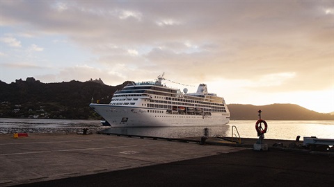 A cruise ship berthed at Marsden Point. 