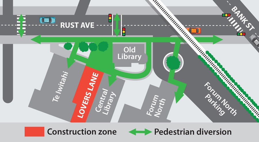 A map illustrating the Civic precinct, Lovers Lane and libraries landscape project.