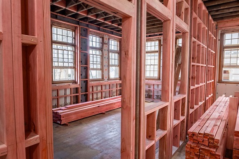 A partially restored room in the Old Municipal Building. 