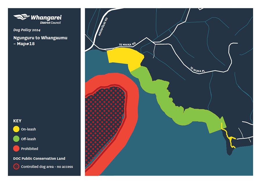 Map showing dog access rules for Ngunguru to Whangaumu.