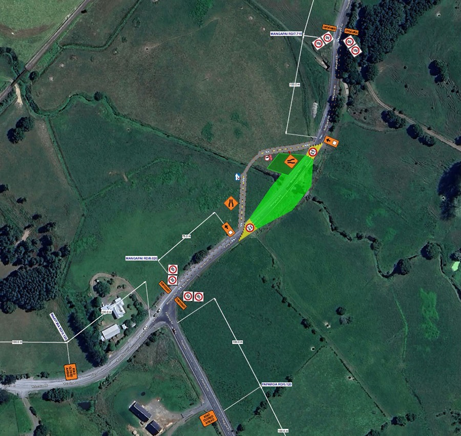 Map showing Mangapai Road temporary bypass.