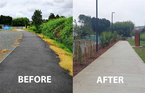 Comparison image of Raumanga shared path before and after the improvement work. 