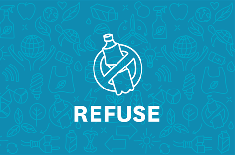 An illustration showing a plastic bottle with Refuse written underneath. 