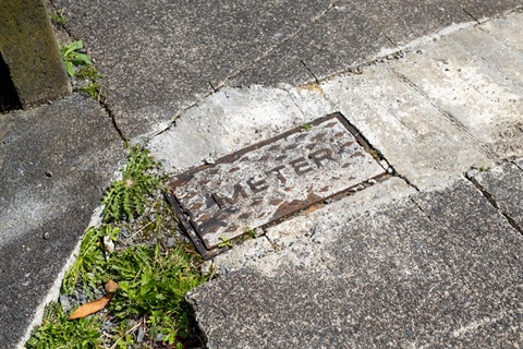 Image of a water meter in front of a property. 