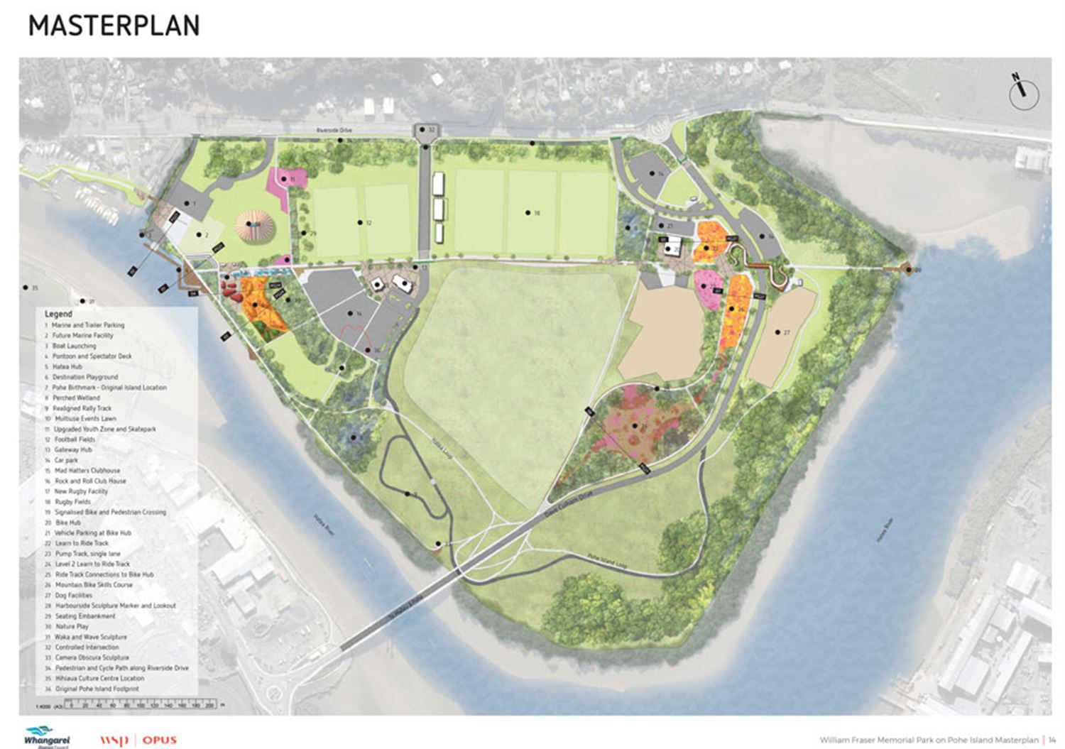 Image showing a stylised map of Pohe Island from the full 'Masterplan' document