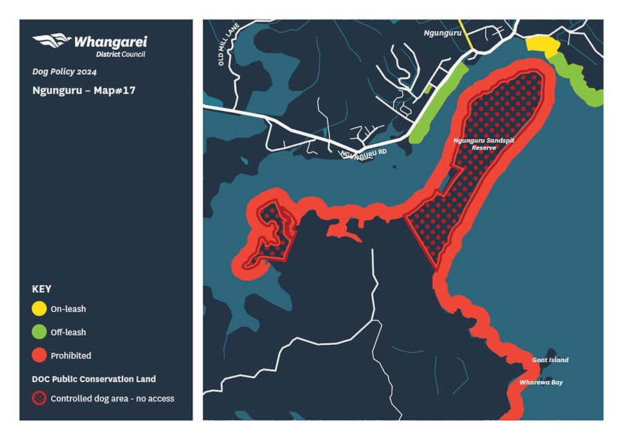 Map showing dog access rules for Ngunguru.