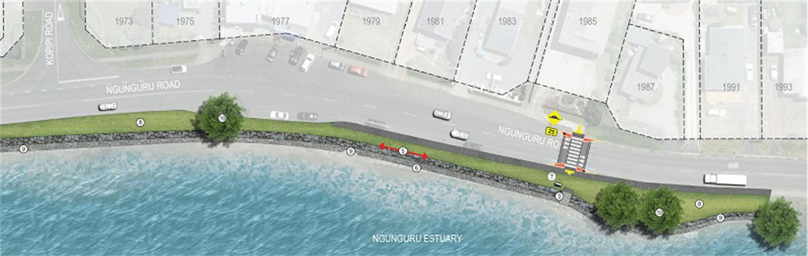 An image showing improvement work taking place at the Ngunguru seawall. 