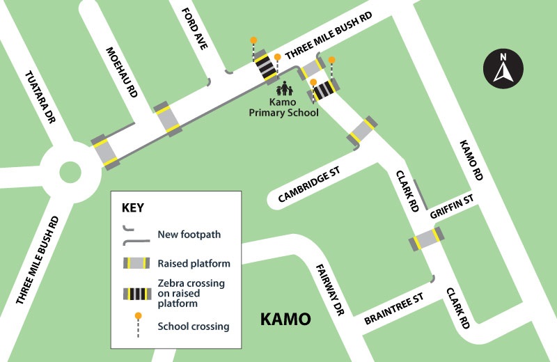 Map of Clark Road and three mile bush road improvements. 