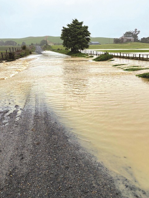 Flooding on the Applecross Road after heavy rain during Cyclone Gabrielle. 