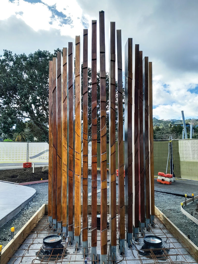 Stand together artwork by Kim Groeneveld, now installed in Town Basin. 