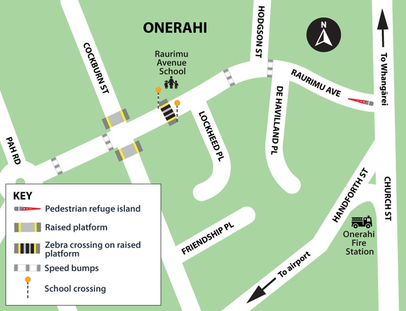 Map showing roadworks in Raurimu Avenue for slow street and traffic calming work. 