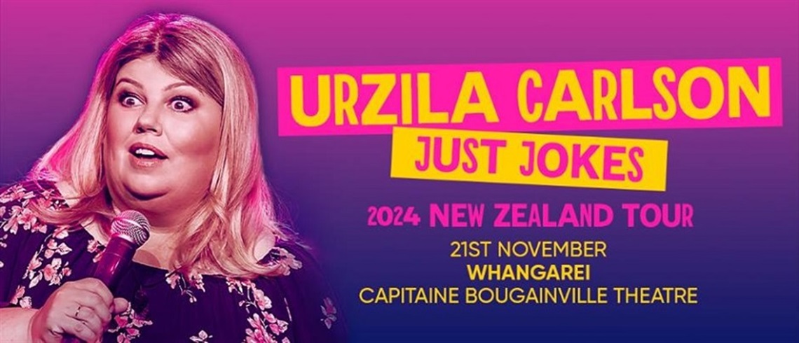 Urzila Carlson event image.  Just Jokes 2024 New Zealand tour being held in Capitaine Bougainville Theatre, Forum North on 21 November 2024.  