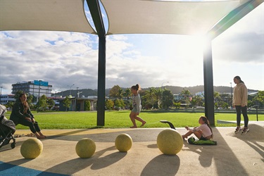 Kids playing at balance beam