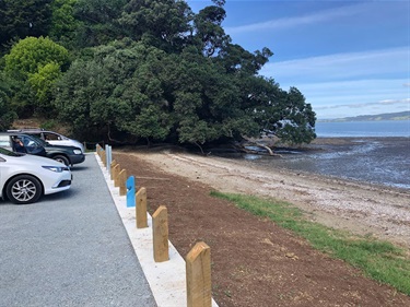 Bollards and upgraded carpark on Tamaterau Beach.