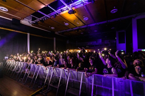 Crowd watching Devilskin in concert in the Te Kotahitanga Exhibition Hall at Forum North. 