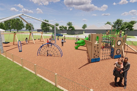 3D render of Whale Tail Park Playground. 