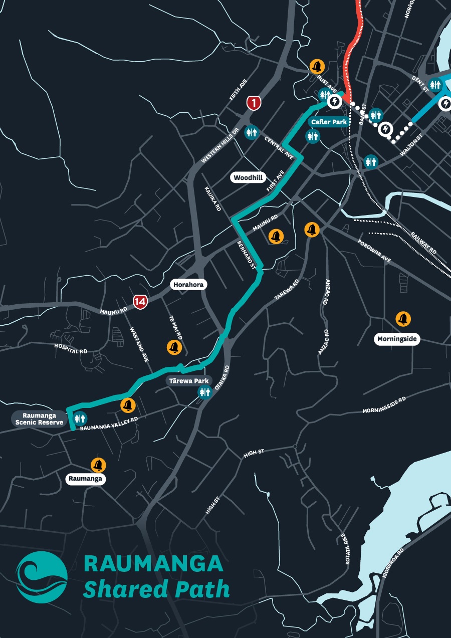 Map showing the Kamo Shared Path. 